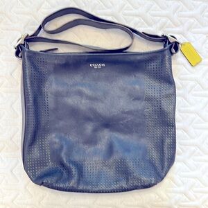 COACH hobo blue leather detailed with perforated pattern